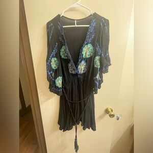 Free People Black Embroidered Butterfly Dress In Very Worn Condition Size Small